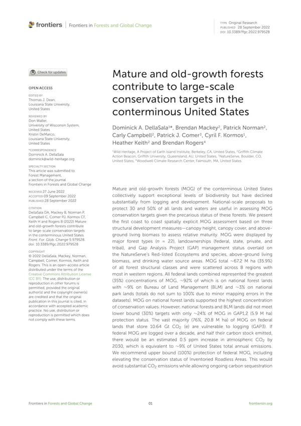 Mature and old-growth forests contribute to large-scale conservation targets in the conterminous United States