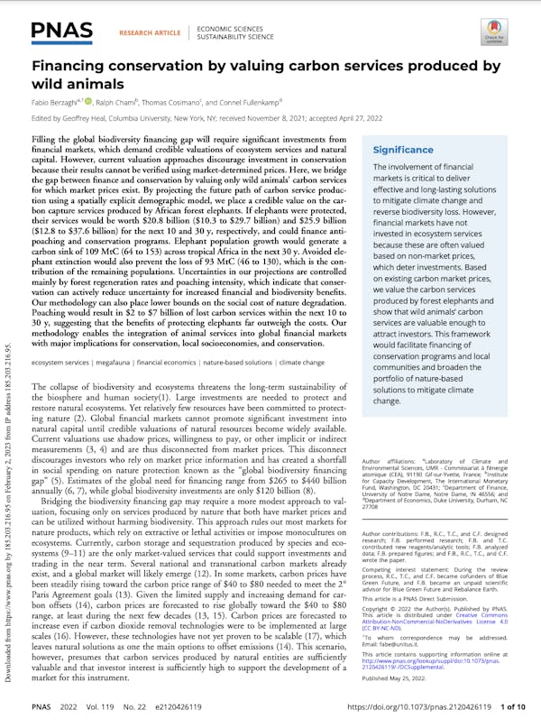 Financing conservation by valuing carbon services produced by wild animals