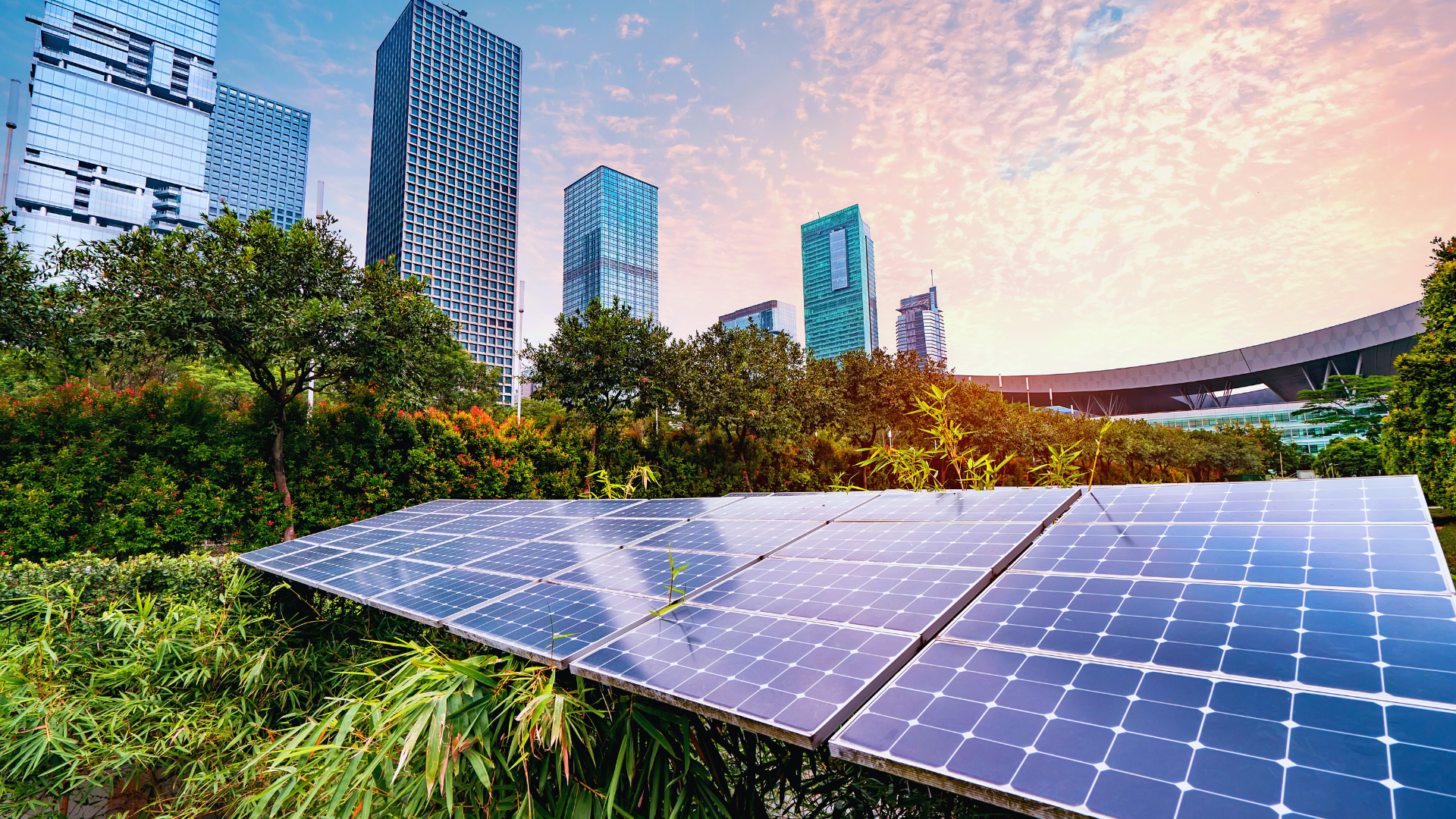 Solar plant powering a modern city. Image Credit: Kynny from Getty Images via Canva Pro.